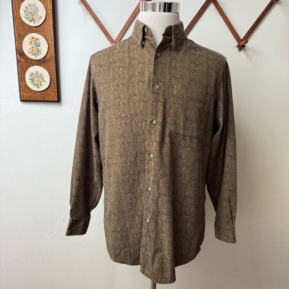 Vintage Herringbone Abstract Button-Up Shirt
